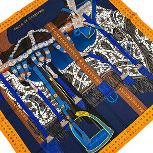 Hermes Carre 90 Navy Orange Multi Scarf #358445H72B